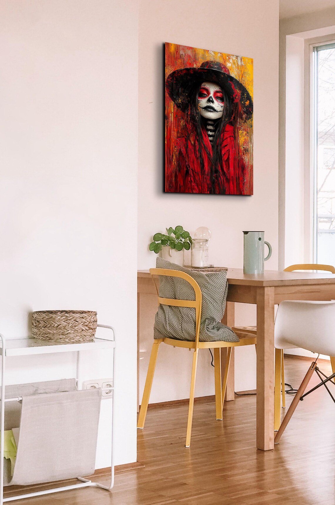 Day Of The Dead Woman Sugar Skull Makeup Red Hat Painting Poster - Image 3