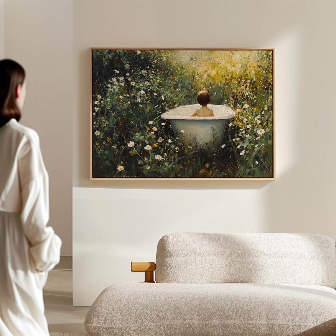 Boy Bathtub Garden Daisies Sunlit Whimsical Vintage Nature Art Poster - Image 6