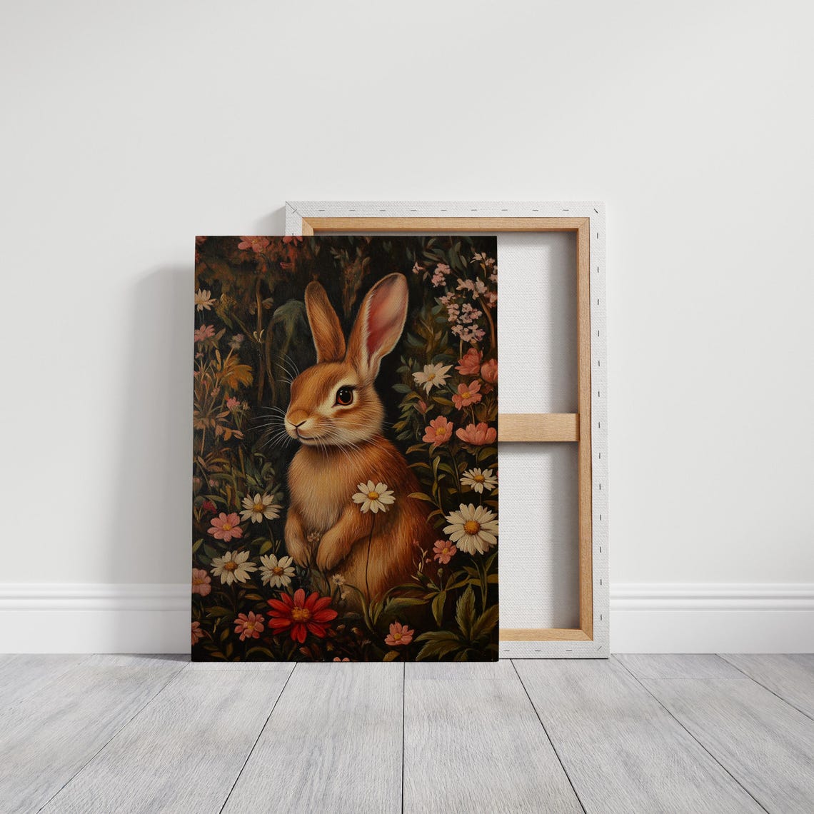 Sweet Rustic Rabbit Among Wildflowers Vintage Woodland Poster - Image 3