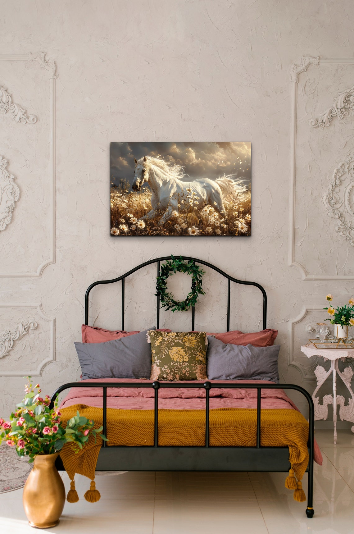 White Horse Galloping Daisy Field Golden Sunset Equine Poster - Image 5