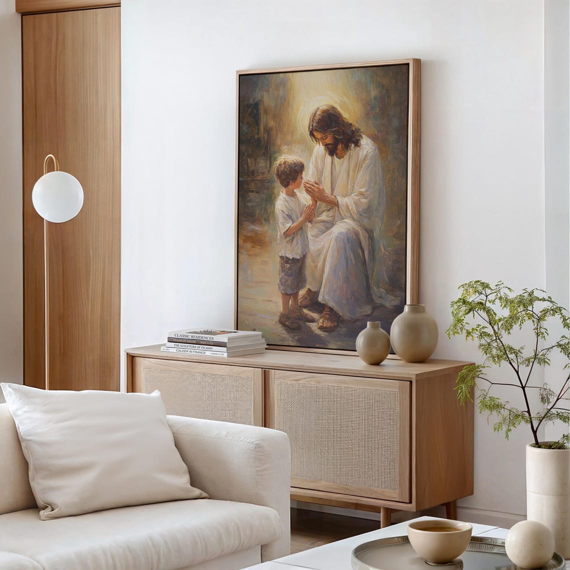 Jesus Kneeling With Child Prayer Halo Christian Faith Poster - Image 4