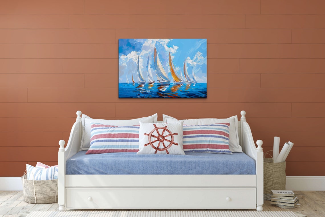 Sailboat Regatta Bright Blue Sea Impasto Sailing Race Poster - Image 5