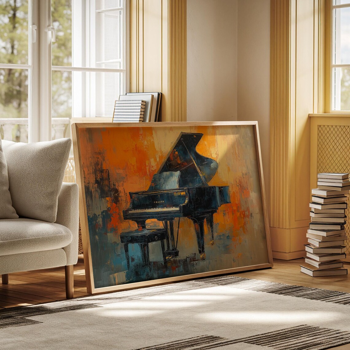 Grand Piano Blue Orange Bold Brushstroke Music Room Art Poster - Image 6