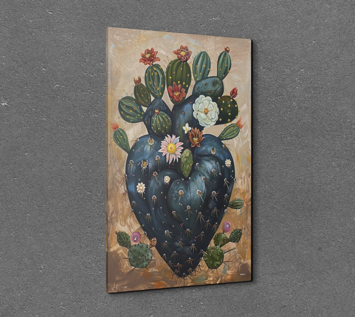 Black Cactus Heart With Desert Flowers Southwestern Art Poster - Image 3