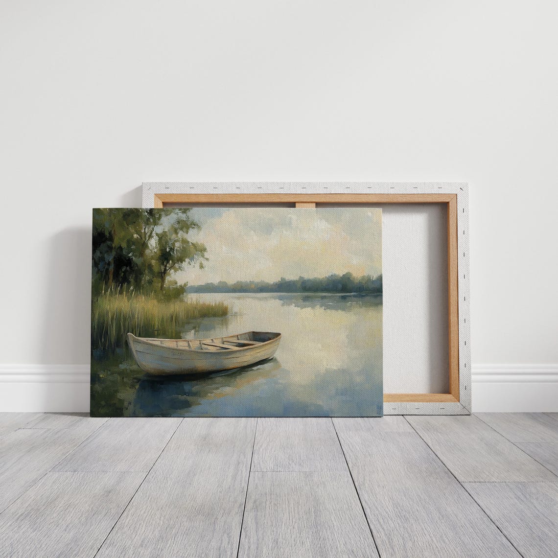 Rustic Rowboat On A Calm Lake Wall Art Peaceful Nature Inspired Artwork For Tranquil Home Or Lake House Decor - Image 3