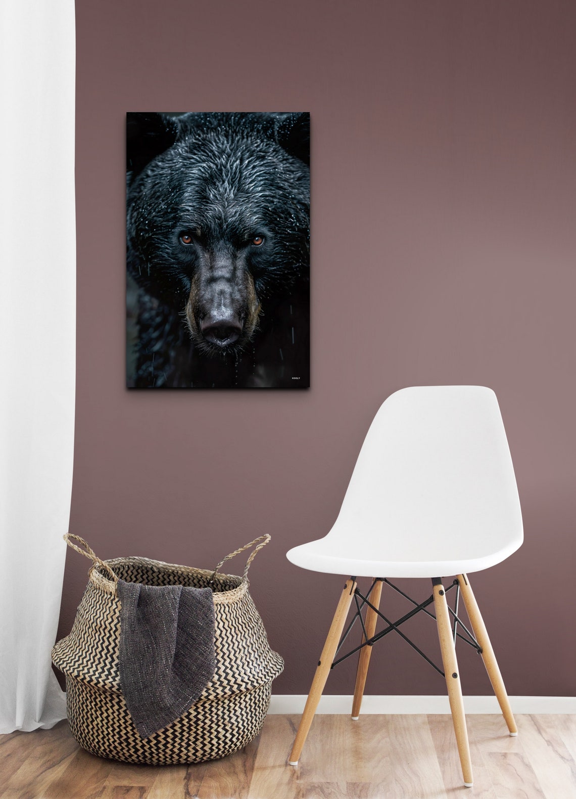 Black Bear Face Wet Fur Rain Close-Up Intense Wildlife Wall Art - Image 5