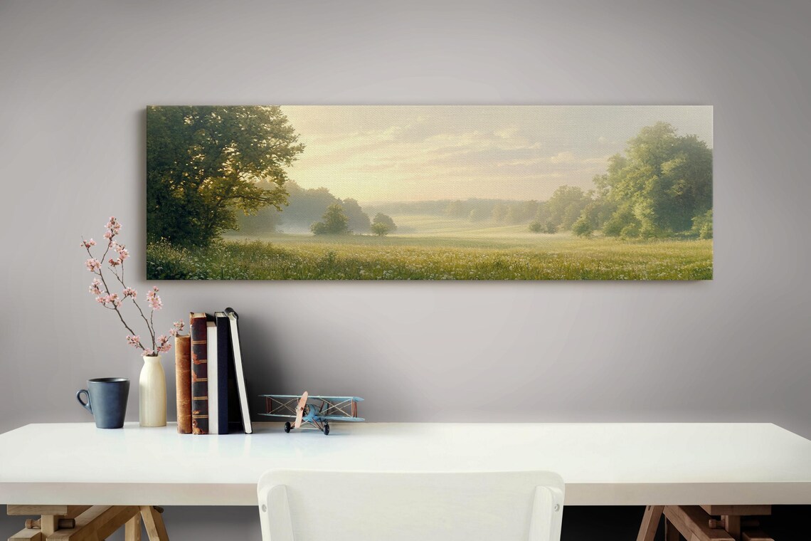 Tranquil Morning Meadow Art Print, Rustic Decor - Image 4