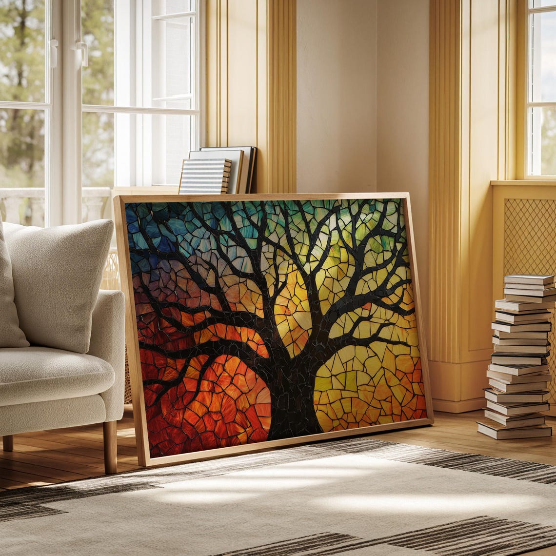 Stained Glass Sunset Tree Mosaic With Black Branches Art Poster - Image 3