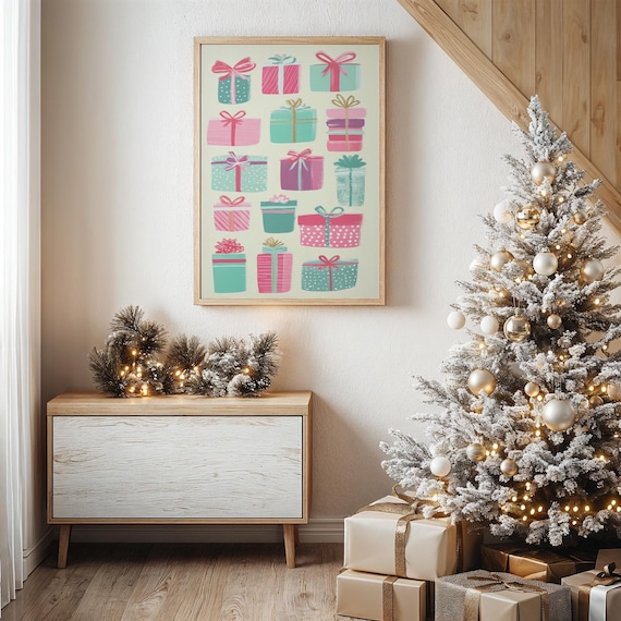 Whimsical Christmas Presents, Holiday Art Print