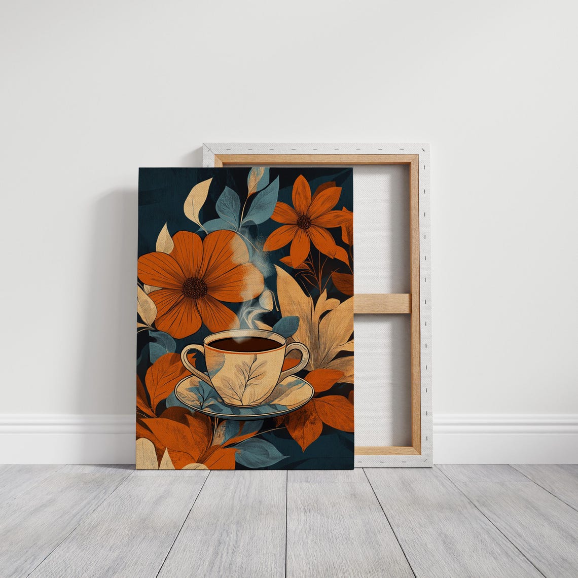 Vintage Coffee Cup With Autumn Florals Retro Botanical Art Poster - Image 3