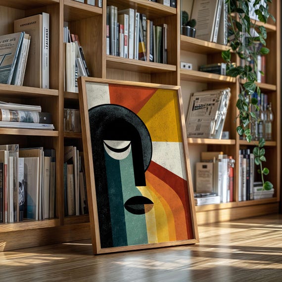 Geometric Face Canvas Modern Abstract Retro Wall Art