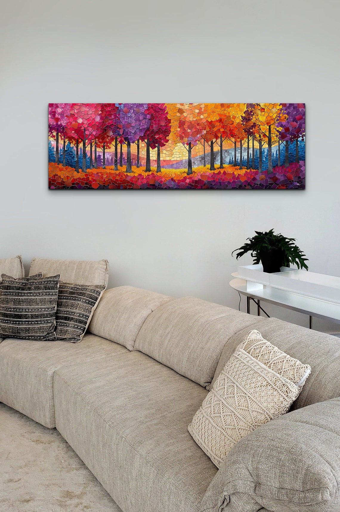 Autumn Forest Mosaic Style Colorful Panoramic Trees Painting Poster - Image 6