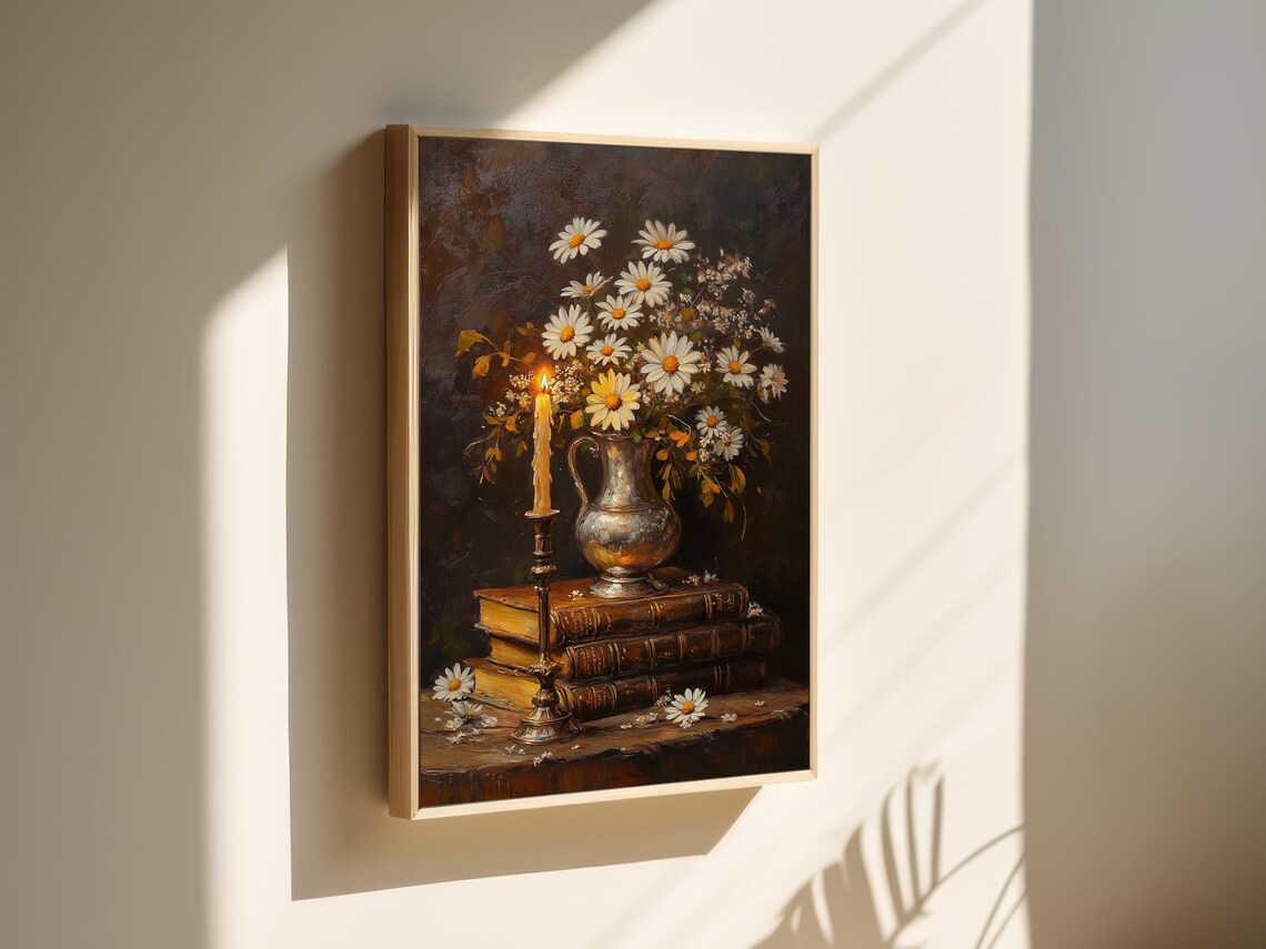 Rustic Daisy Bouquet, Vintage Candlelit Still Life - Image 5