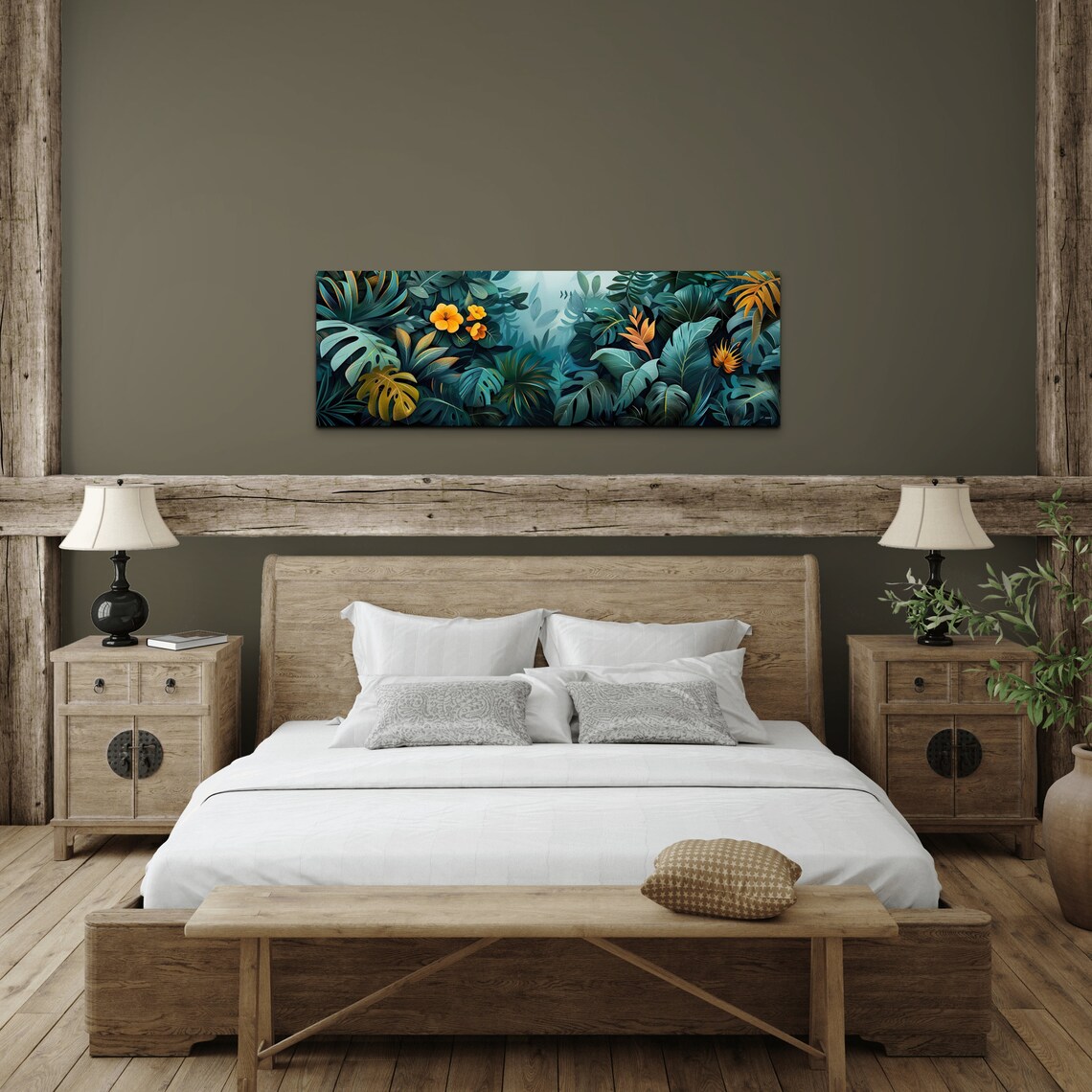 Tropic Botanical Floral Scene, Mid-Century Modern - Image 5