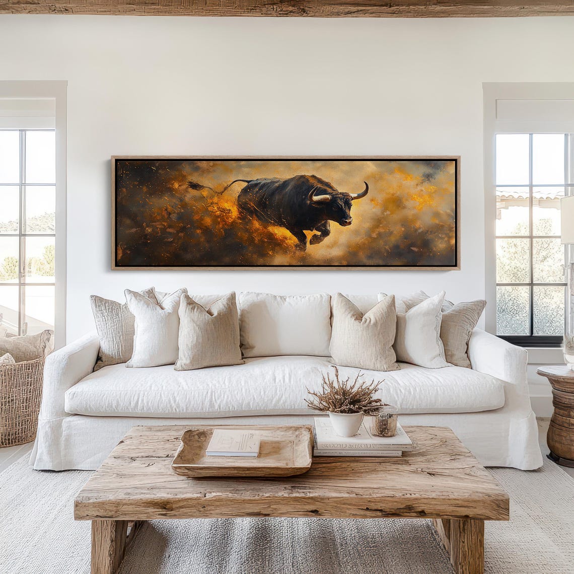 Charging Bull Art Fiery Dynamic Wildlife Panoramic Strength Poster - Image 4
