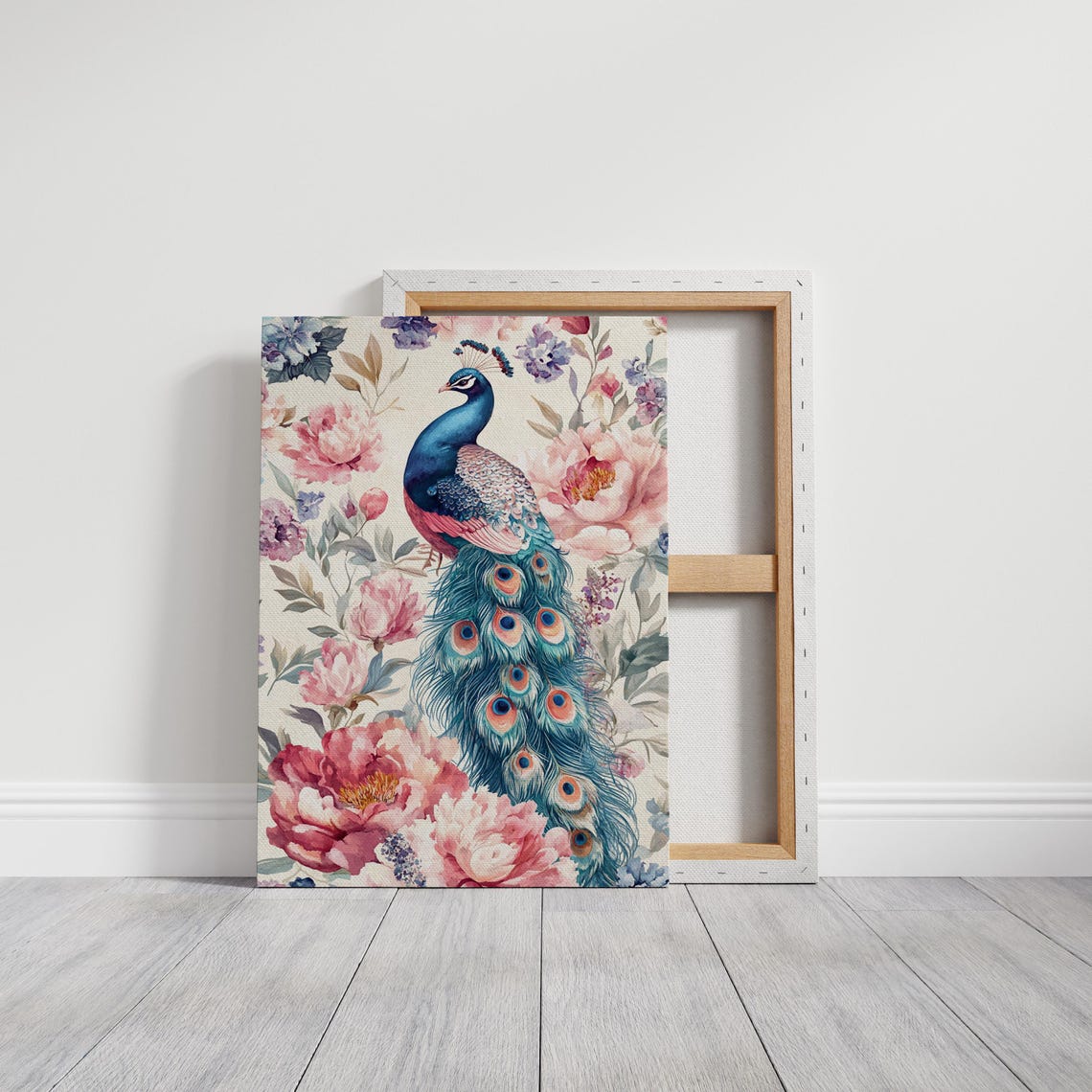 Elegant Peacock Pink Peonies Floral Watercolor Boho Decor Wall Art - Image 5