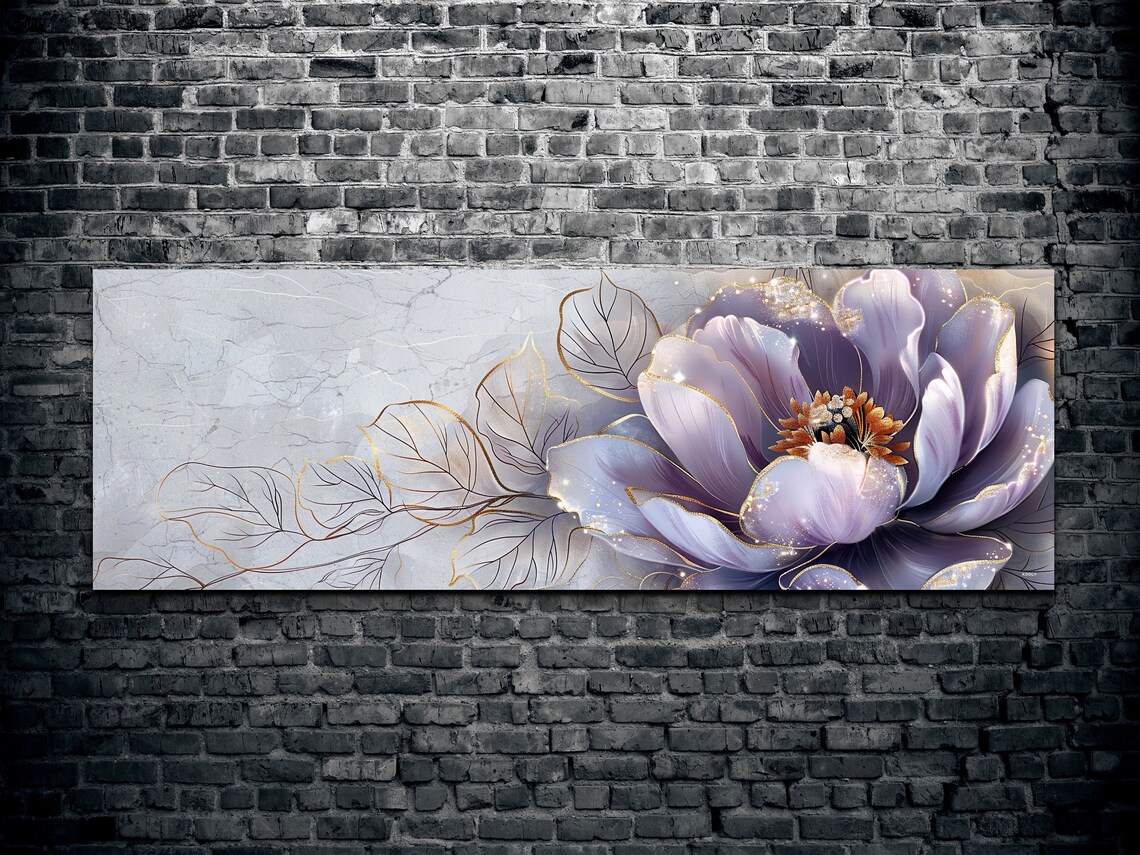 Lavender Peony Flower, Gold Leaf Style Art Print - Image 2