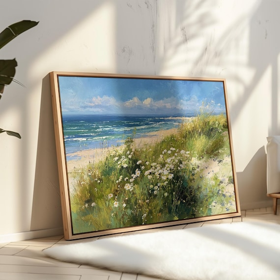 Coastal Dune Wildflowers Ocean View Impressionist Painting Poster