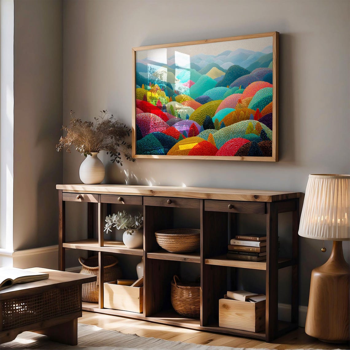 Vibrant Rainbow Rolling Hills Colorful Landscape Modern Wall Poster