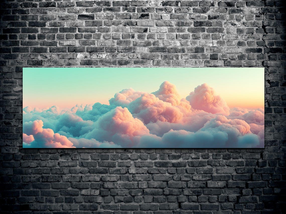 Serene Pink Teal Cloud Sunset Panoramic Dreamy Sky Art Poster - Image 2