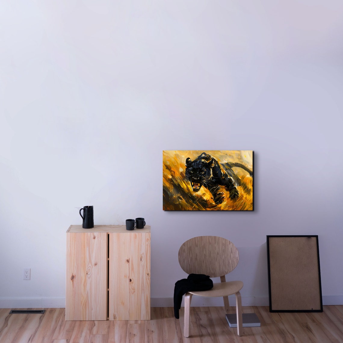 Charging Black Panther Golden Brushwork Fierce Animal Poster - Image 4