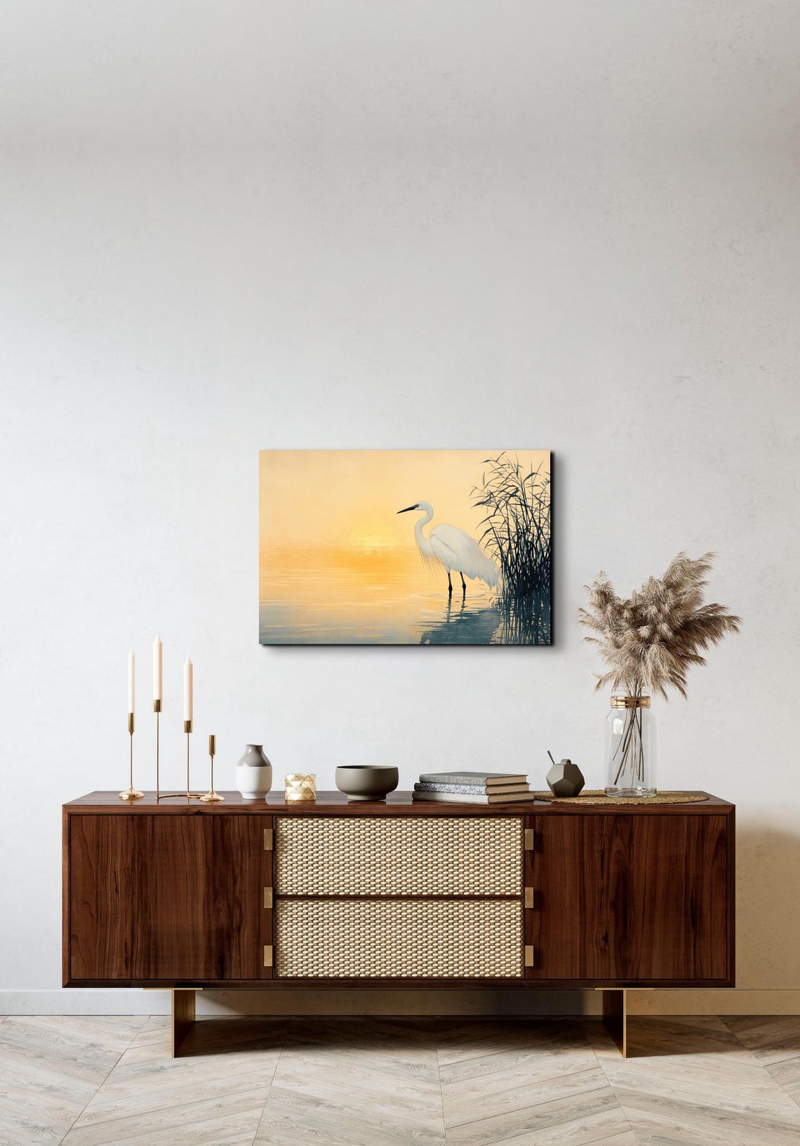 White Heron Standing At Sunrise Watercolor Wetland Birds Poster - Image 5