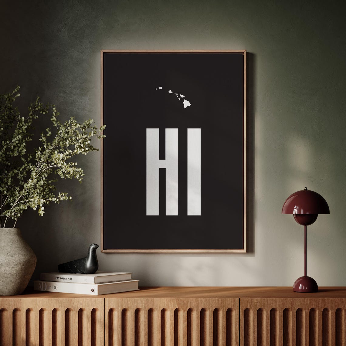 Hawaii HI State Abbreviation Minimalist Black and White Poster