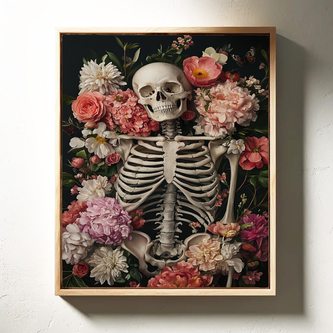 Gothic Skeleton With Pink Flowers Dark Botanical Romantic Macabre Poster - Image 3
