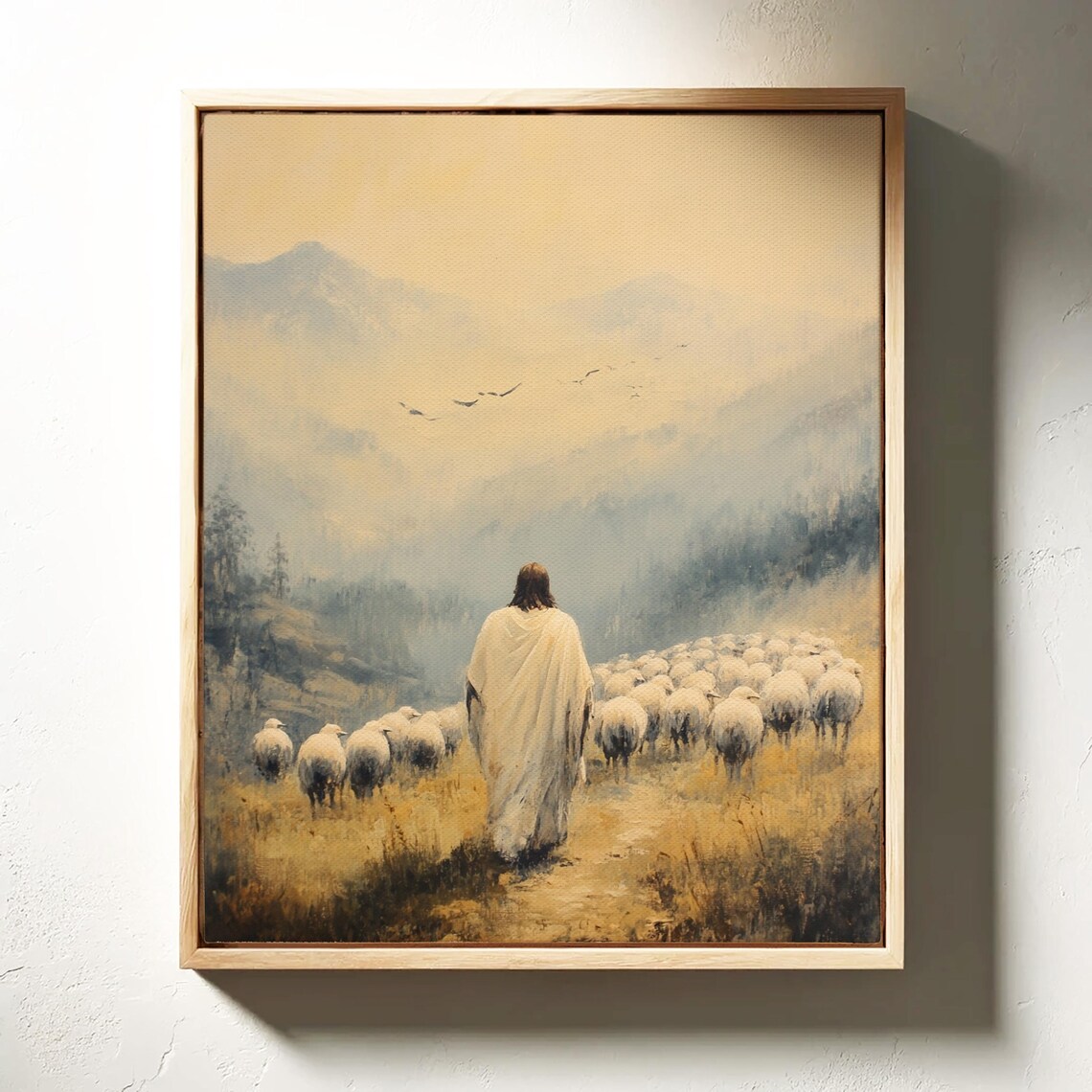 Jesus Shepherding His Flock, Serene Christian Artwork - Image 3