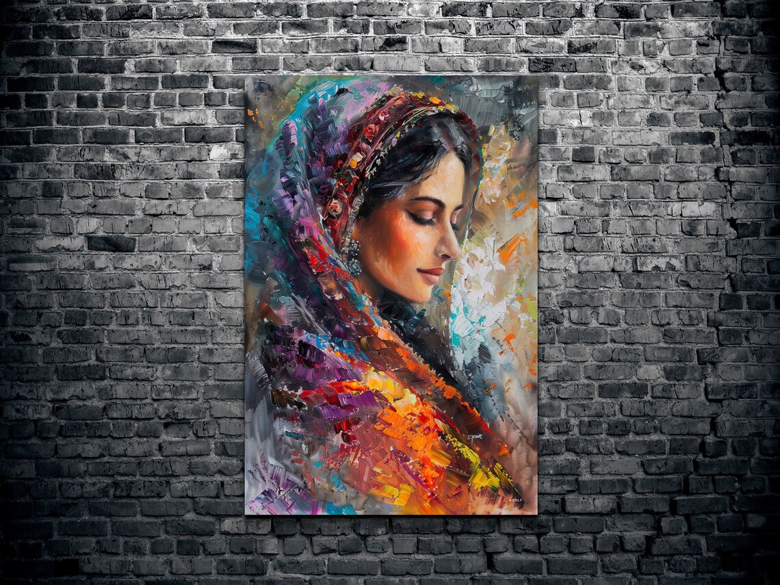 Rajasthani Woman Portrait in a Colorful Sari Oil Painting Style Poster - Image 2