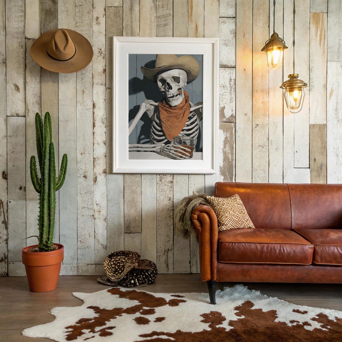Cowboy Skeleton Whiskey Art