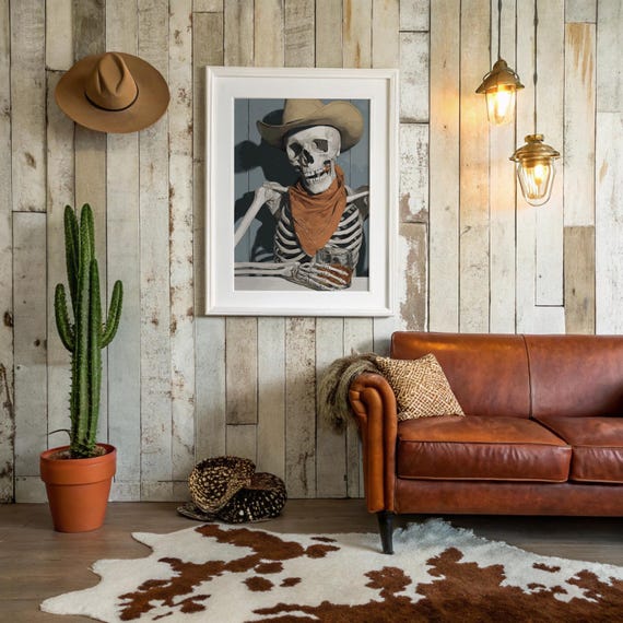 Cowboy Skeleton Whiskey Art