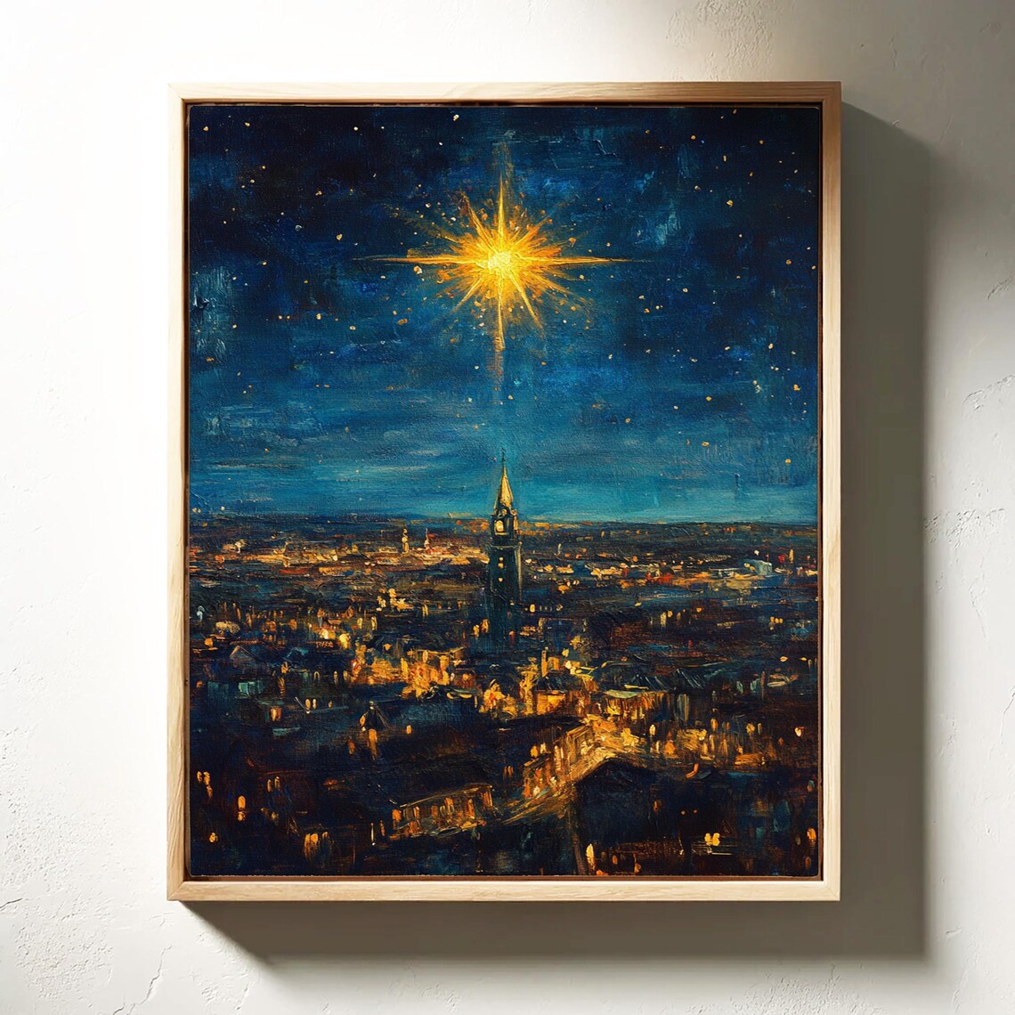 Bethlehem Star Over Cityscape, Christmas Nativity Art Print - Image 4