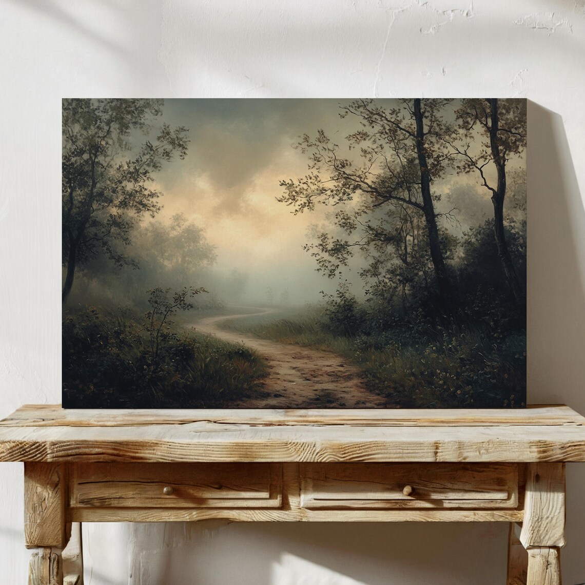 Misty Forest Trail At Sunrise, Rustic Landscape Art Print - Image 5