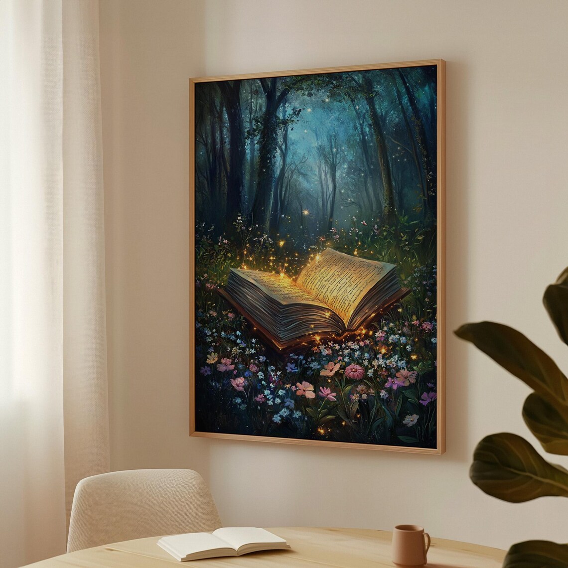Enchanted Open Book Magical Forest Glow Art Print - Image 3