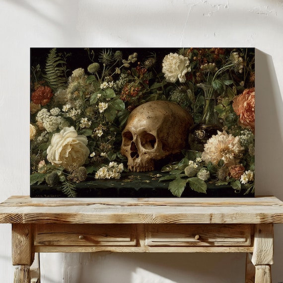 Skull Among Roses Memento Mori Gothic Floral Still Life Poster