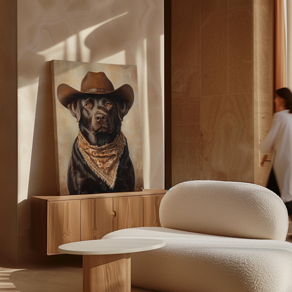 Handsome Chocolate Labrador Cowboy Western Dog Portrait Poster - Image 2