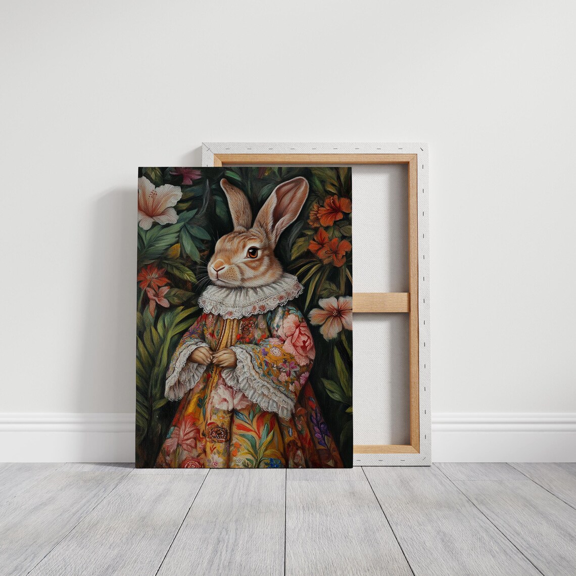 Regal Rabbit in Floral Victorian Dress Vintage Animal Portrait Poster - Image 3