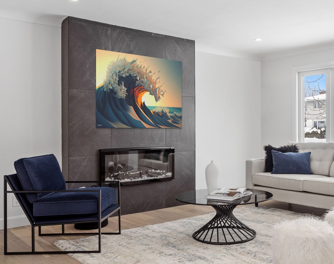 Giant Curling Ocean Wave Sunset Sculpture Style Surf Art Poster - Image 5