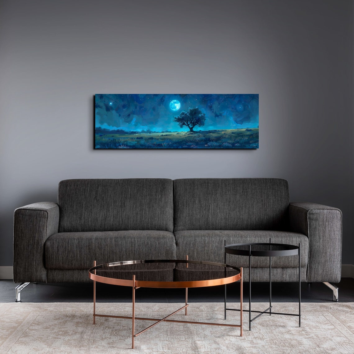 Moonlit Tree Horizon Under Starry Night Sky Panoramic Art Poster - Image 5