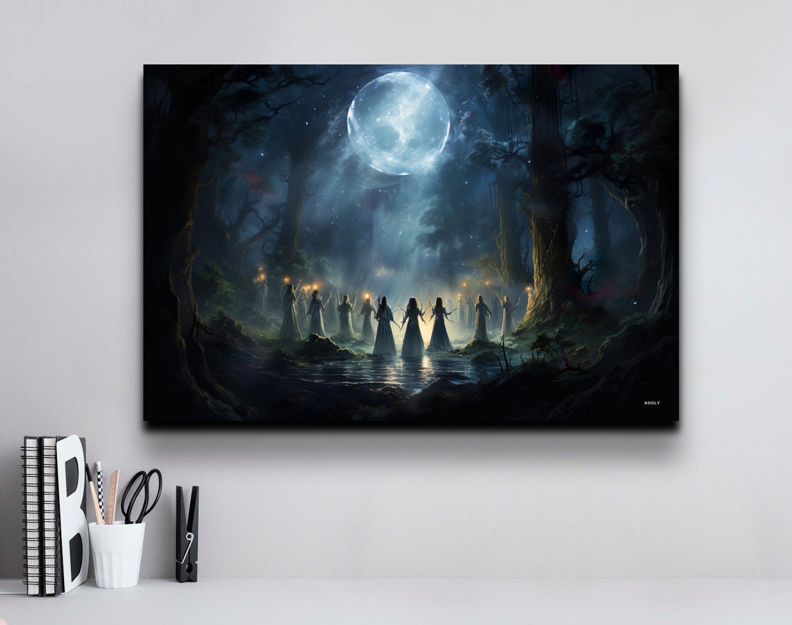 Witches Ritual In Moonlit Forest Under Full Moon Fantasy Poster - Image 5