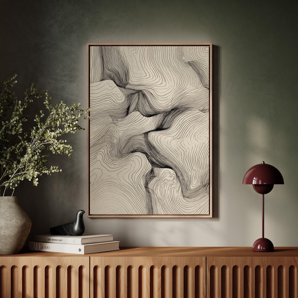 Topographic Line Abstract Art, Minimal Contour Print