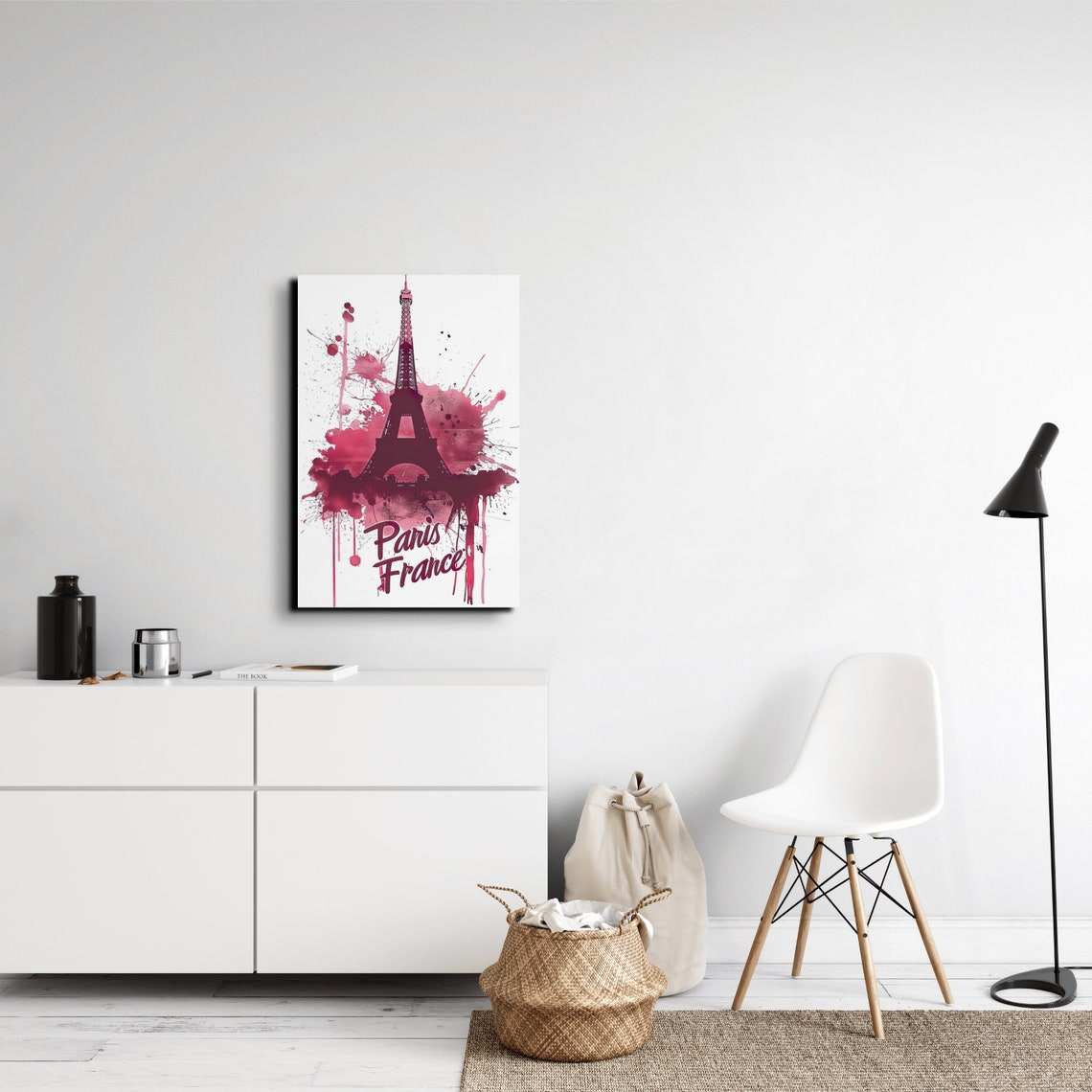 Pink Watercolor Eiffel Tower With Paris France Script Art Poster - Image 5
