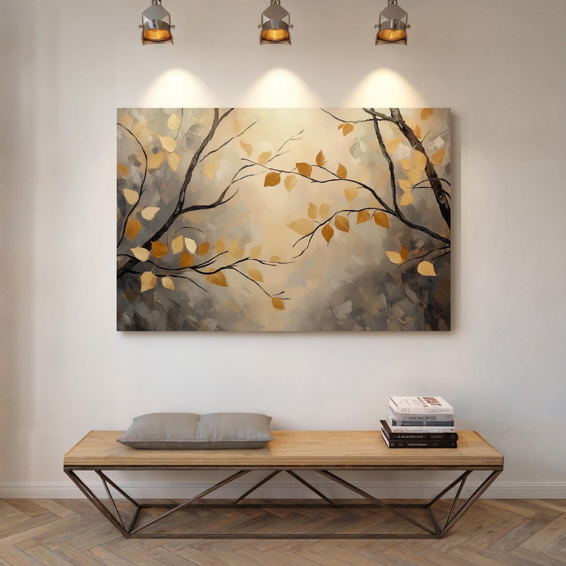 Golden Autumn Leaves Abstract Branches Warm Neutral Nature Poster