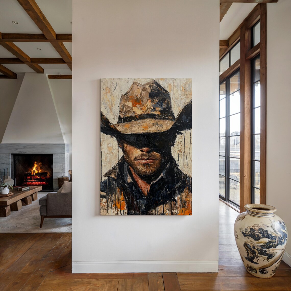 Western Cowboy Portrait, Rustic Country Wall Art Print - Image 5