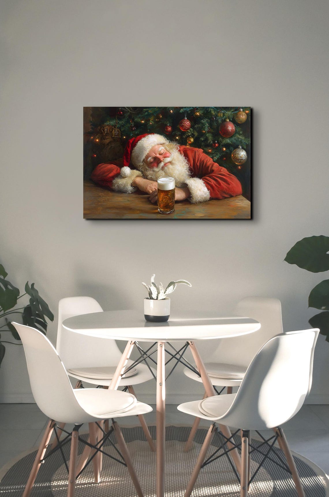 Drunk Santa Asleep At Table With Beer Mug Christmas Decor Poster - Image 3