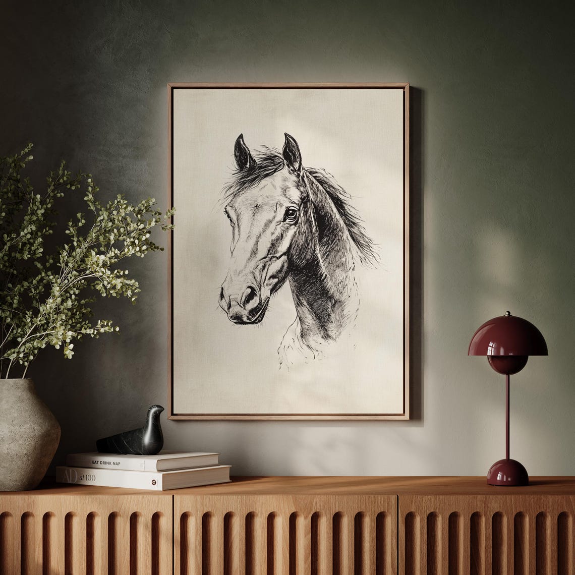 Horse Head Profile Ink Sketch Minimalist Equine Painting Poster