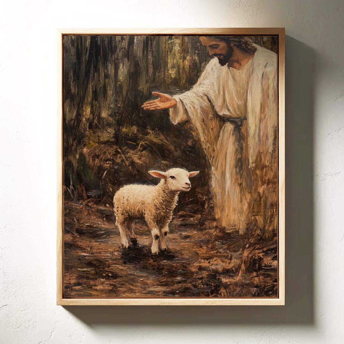 Jesus Gently Calling a Lamb in a Quiet Woodland Clearing Poster - Image 3