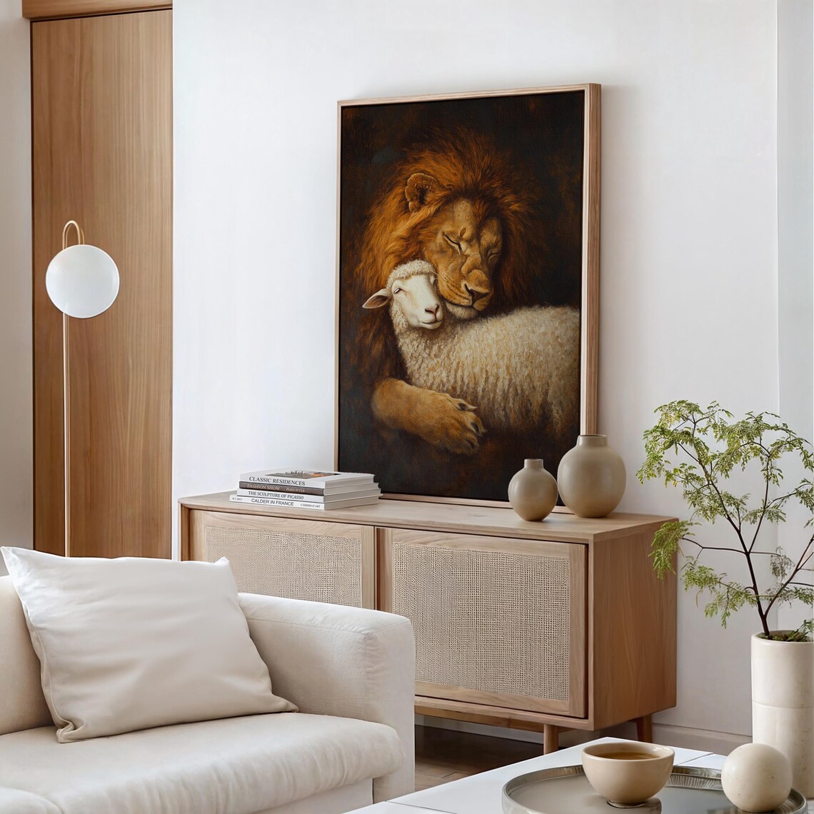 Lion And Lamb Embrace Peaceful Christian Spiritual Painting Poster - Image 6
