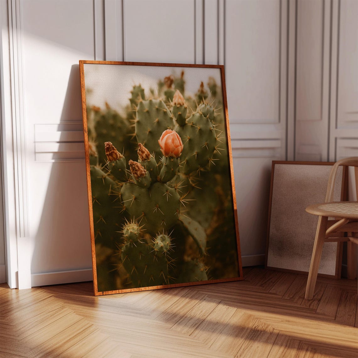 Prickly Pear Cactus Bud Peach Flower Warm Desert Photo Poster